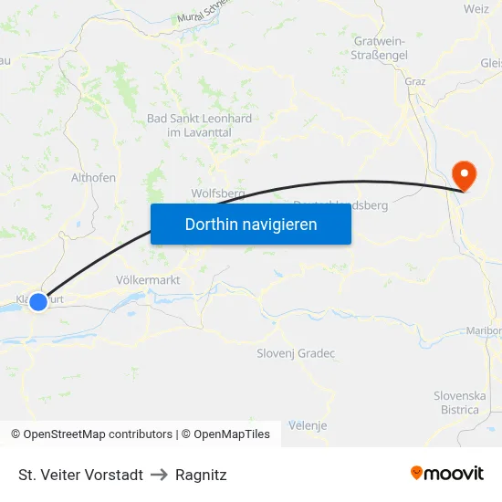 St. Veiter Vorstadt to Ragnitz map