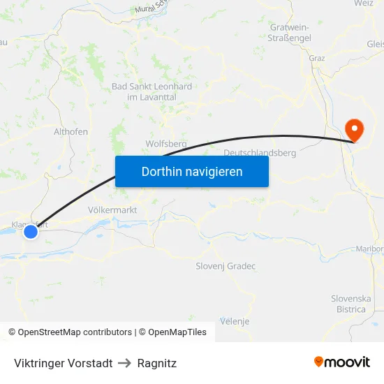 Viktringer Vorstadt to Ragnitz map