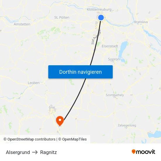 Alsergrund to Ragnitz map