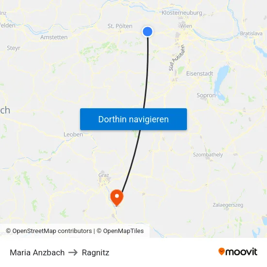 Maria Anzbach to Ragnitz map