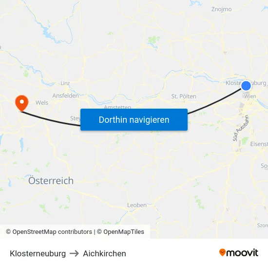 Klosterneuburg to Aichkirchen map