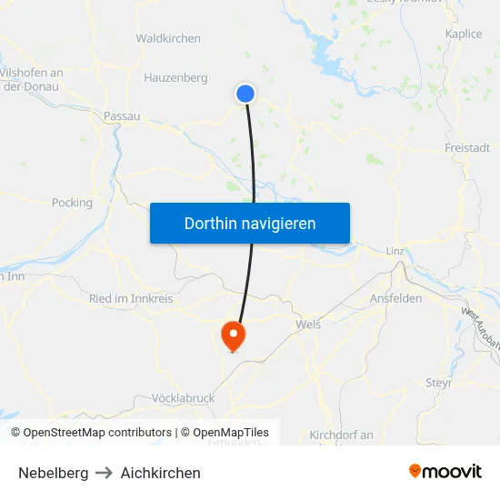 Nebelberg to Aichkirchen map