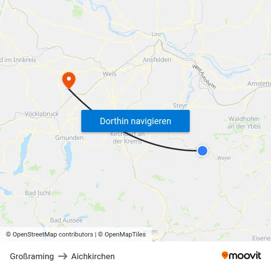 Großraming to Aichkirchen map