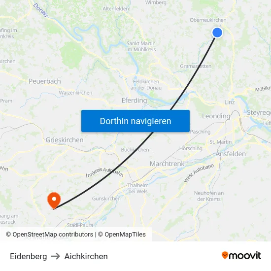 Eidenberg to Aichkirchen map