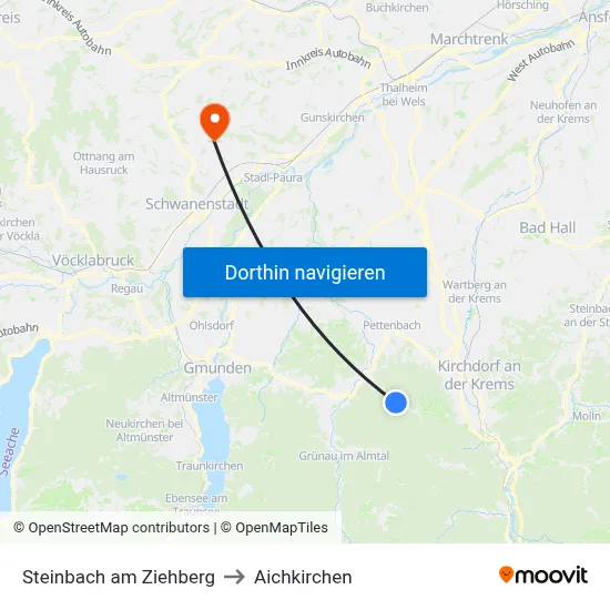 Steinbach am Ziehberg to Aichkirchen map
