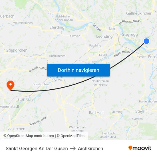 Sankt Georgen An Der Gusen to Aichkirchen map