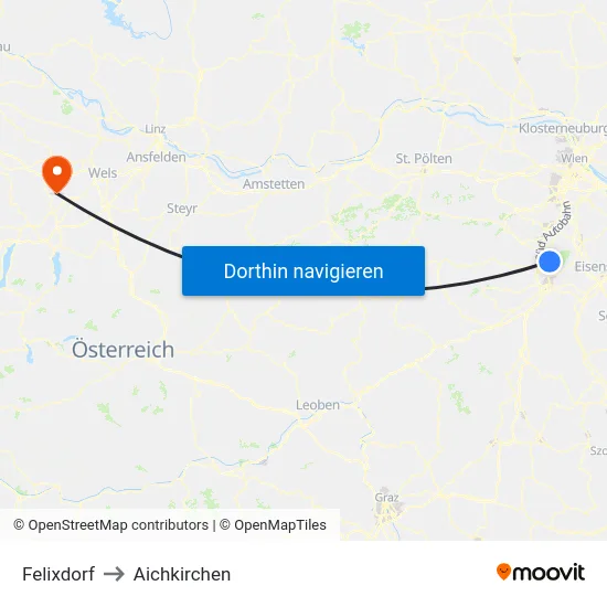 Felixdorf to Aichkirchen map