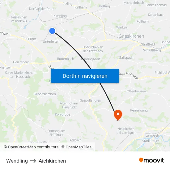 Wendling to Aichkirchen map