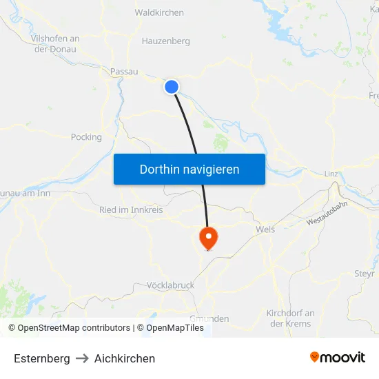 Esternberg to Aichkirchen map