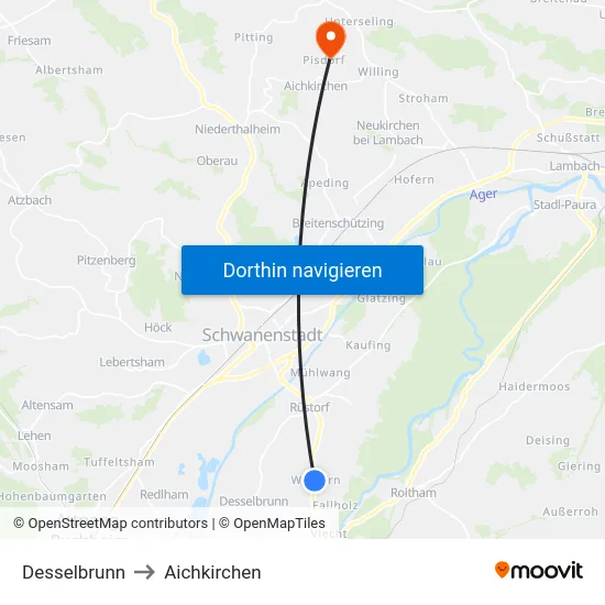 Desselbrunn to Aichkirchen map