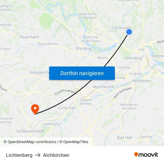Lichtenberg to Aichkirchen map
