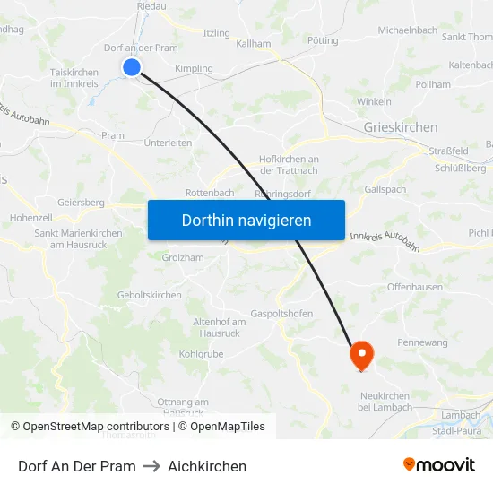 Dorf An Der Pram to Aichkirchen map