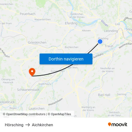 Hörsching to Aichkirchen map