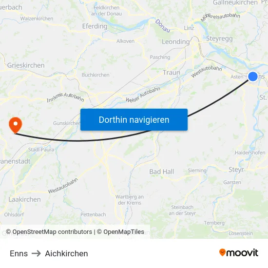 Enns to Aichkirchen map