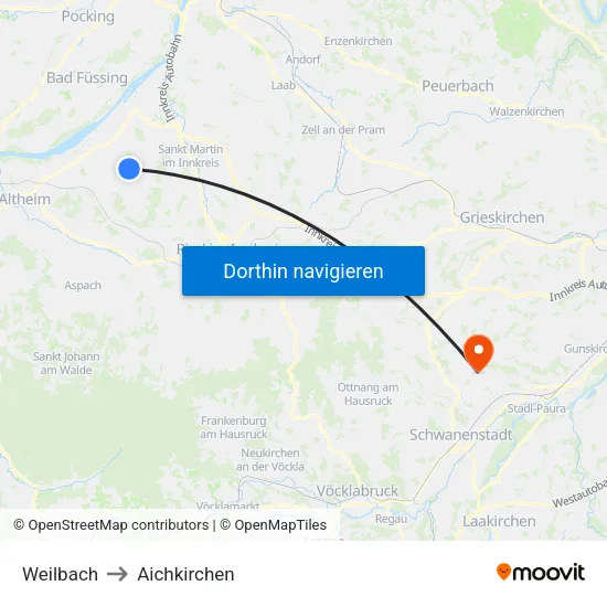 Weilbach to Aichkirchen map