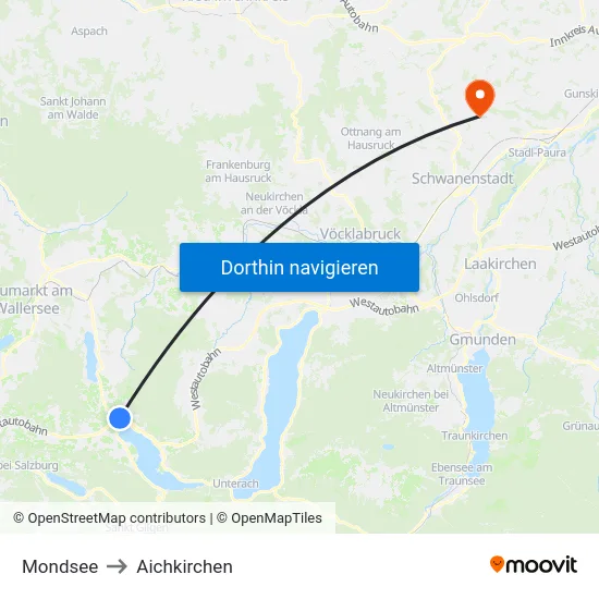 Mondsee to Aichkirchen map