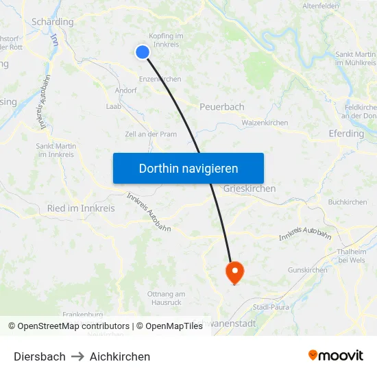 Diersbach to Aichkirchen map