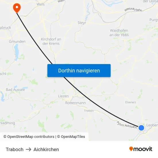 Traboch to Aichkirchen map