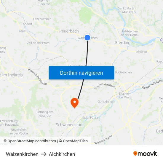 Waizenkirchen to Aichkirchen map