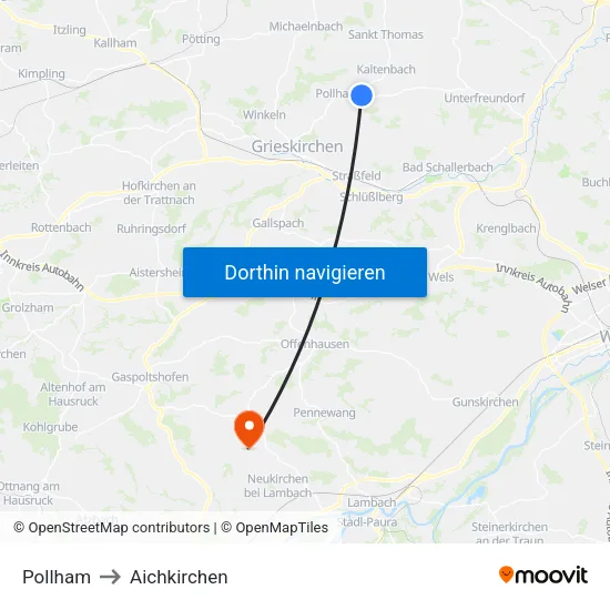 Pollham to Aichkirchen map