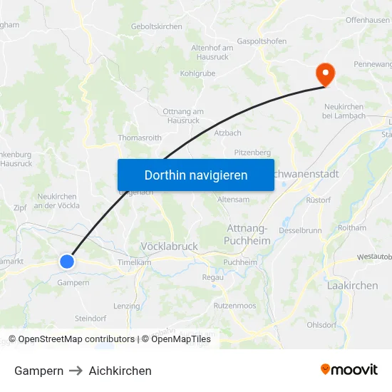 Gampern to Aichkirchen map