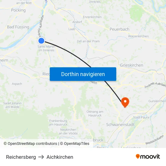 Reichersberg to Aichkirchen map