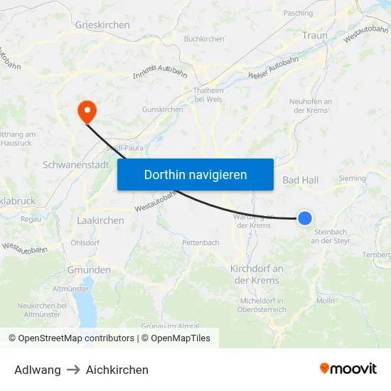 Adlwang to Aichkirchen map