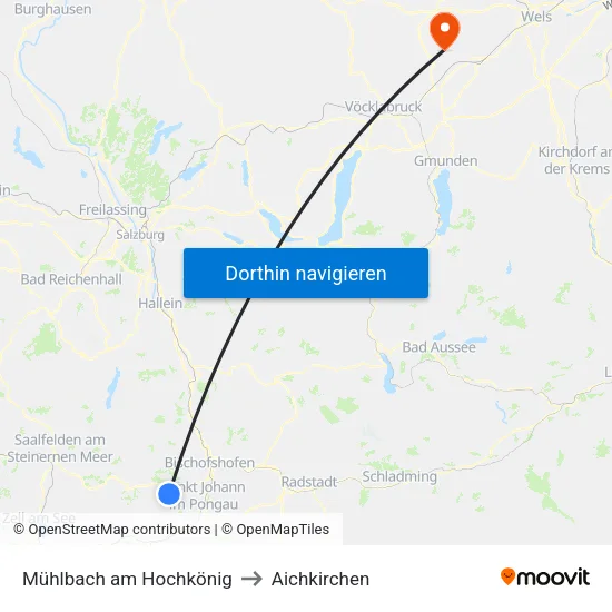 Mühlbach am Hochkönig to Aichkirchen map