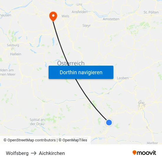 Wolfsberg to Aichkirchen map