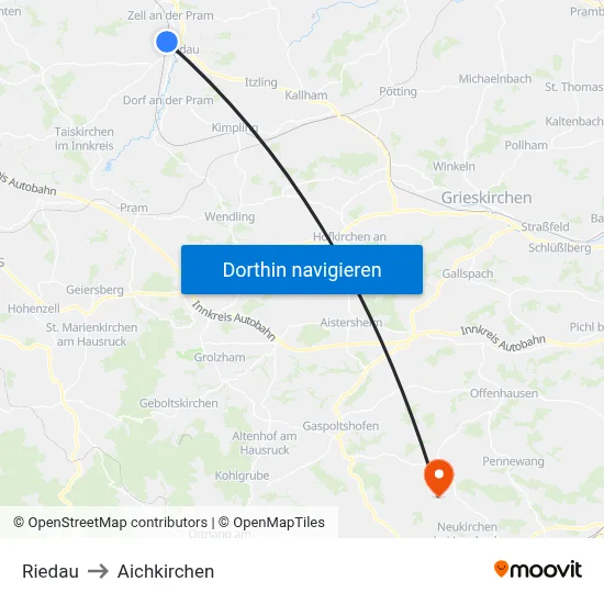Riedau to Aichkirchen map
