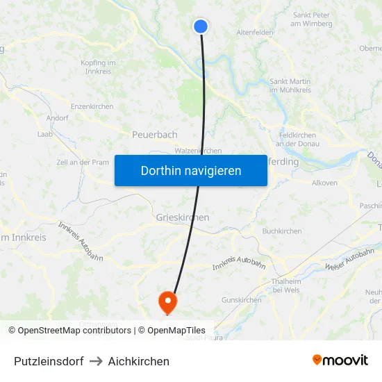 Putzleinsdorf to Aichkirchen map