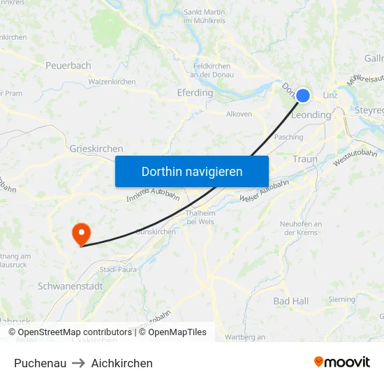 Puchenau to Aichkirchen map
