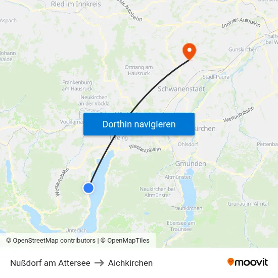 Nußdorf am Attersee to Aichkirchen map