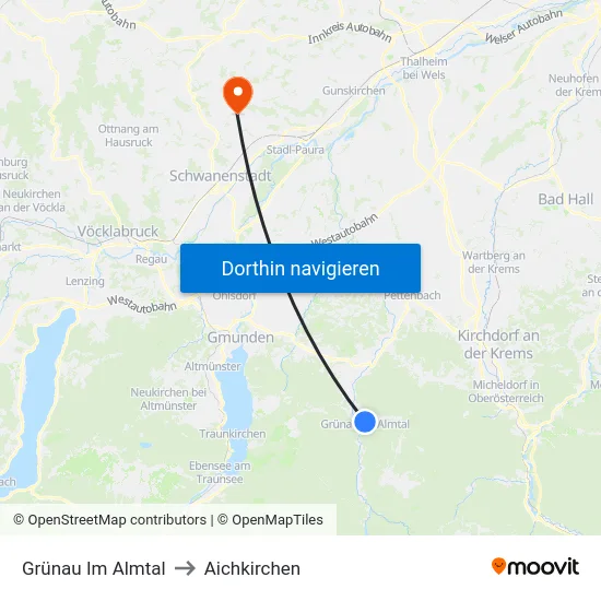Grünau Im Almtal to Aichkirchen map