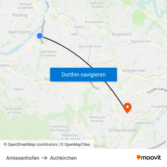 Antiesenhofen to Aichkirchen map
