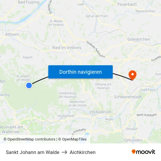 Sankt Johann am Walde to Aichkirchen map