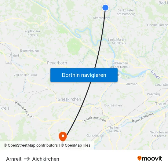 Arnreit to Aichkirchen map