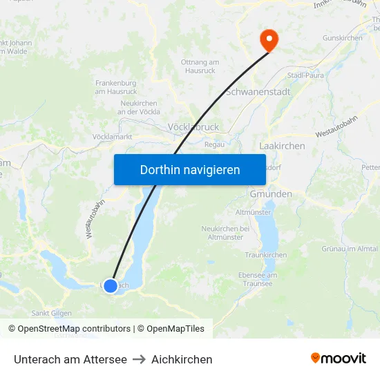 Unterach am Attersee to Aichkirchen map