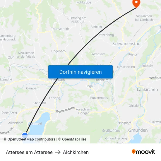 Attersee am Attersee to Aichkirchen map