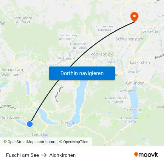 Fuschl am See to Aichkirchen map
