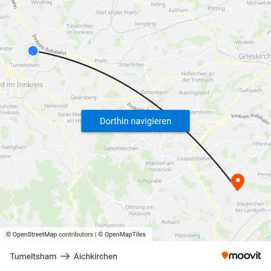 Tumeltsham to Aichkirchen map