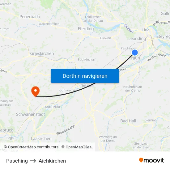 Pasching to Aichkirchen map