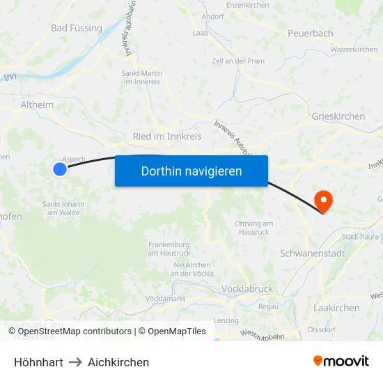 Höhnhart to Aichkirchen map