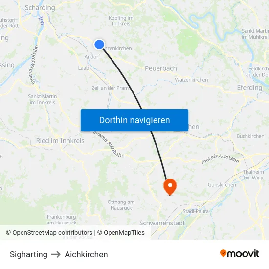 Sigharting to Aichkirchen map
