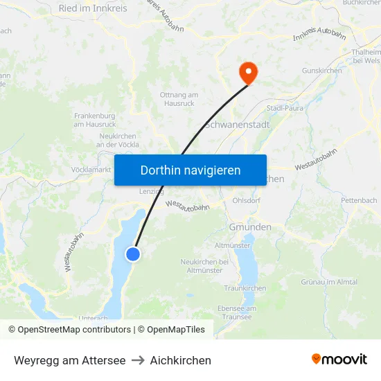 Weyregg am Attersee to Aichkirchen map