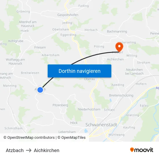 Atzbach to Aichkirchen map