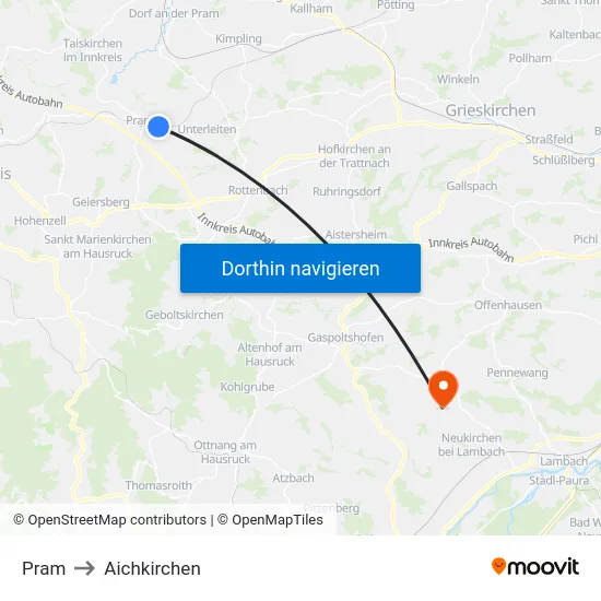 Pram to Aichkirchen map