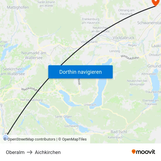 Oberalm to Aichkirchen map