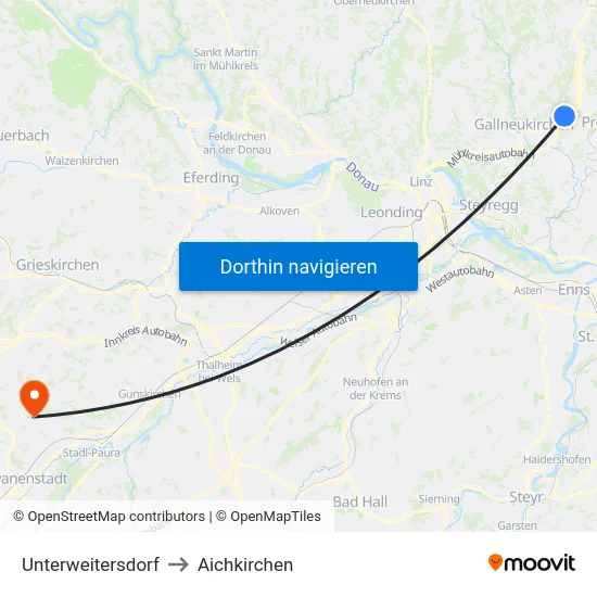 Unterweitersdorf to Aichkirchen map