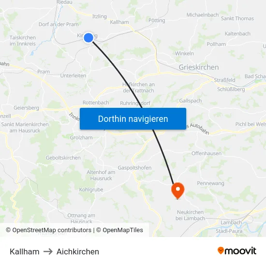Kallham to Aichkirchen map